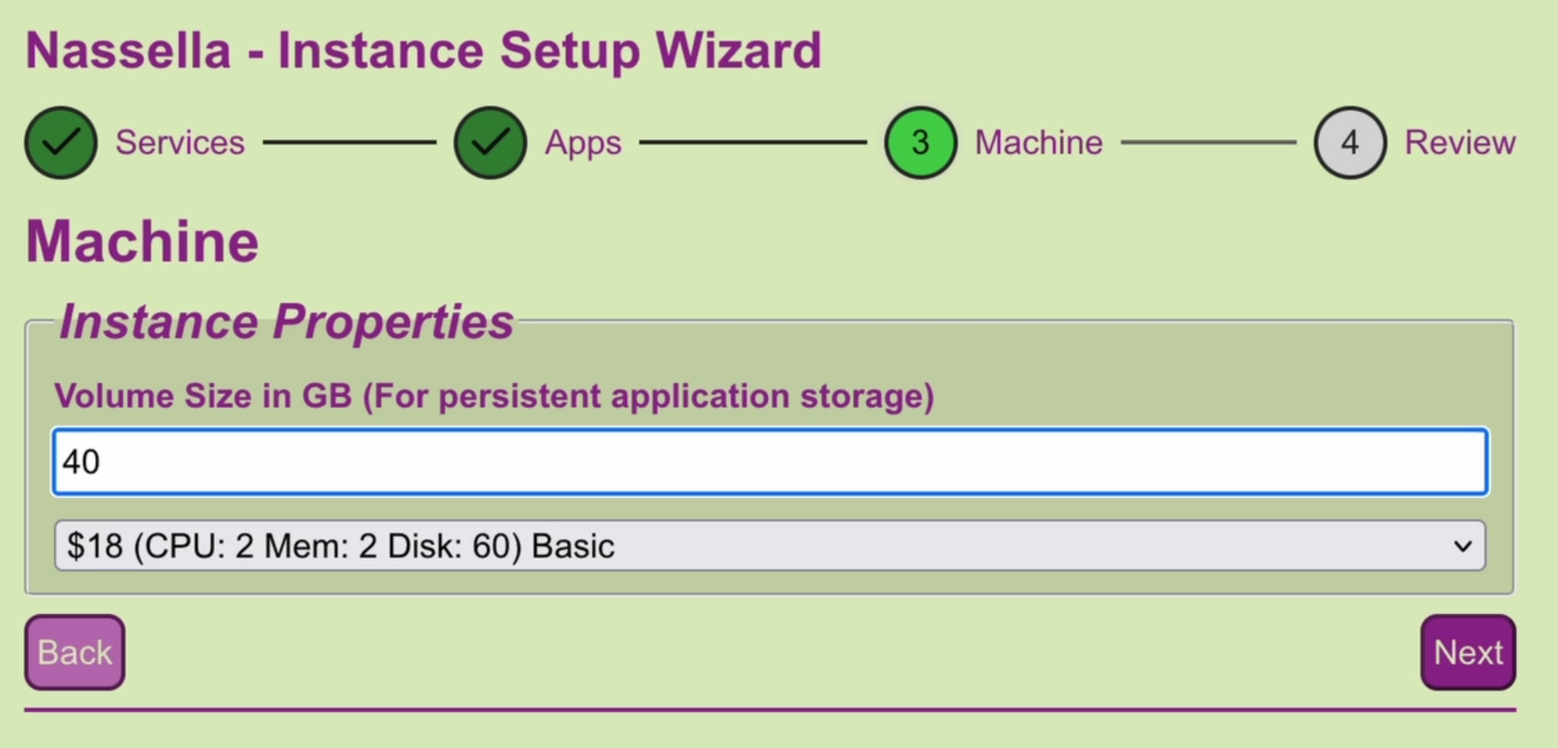 Machine Instance Properties Settings
