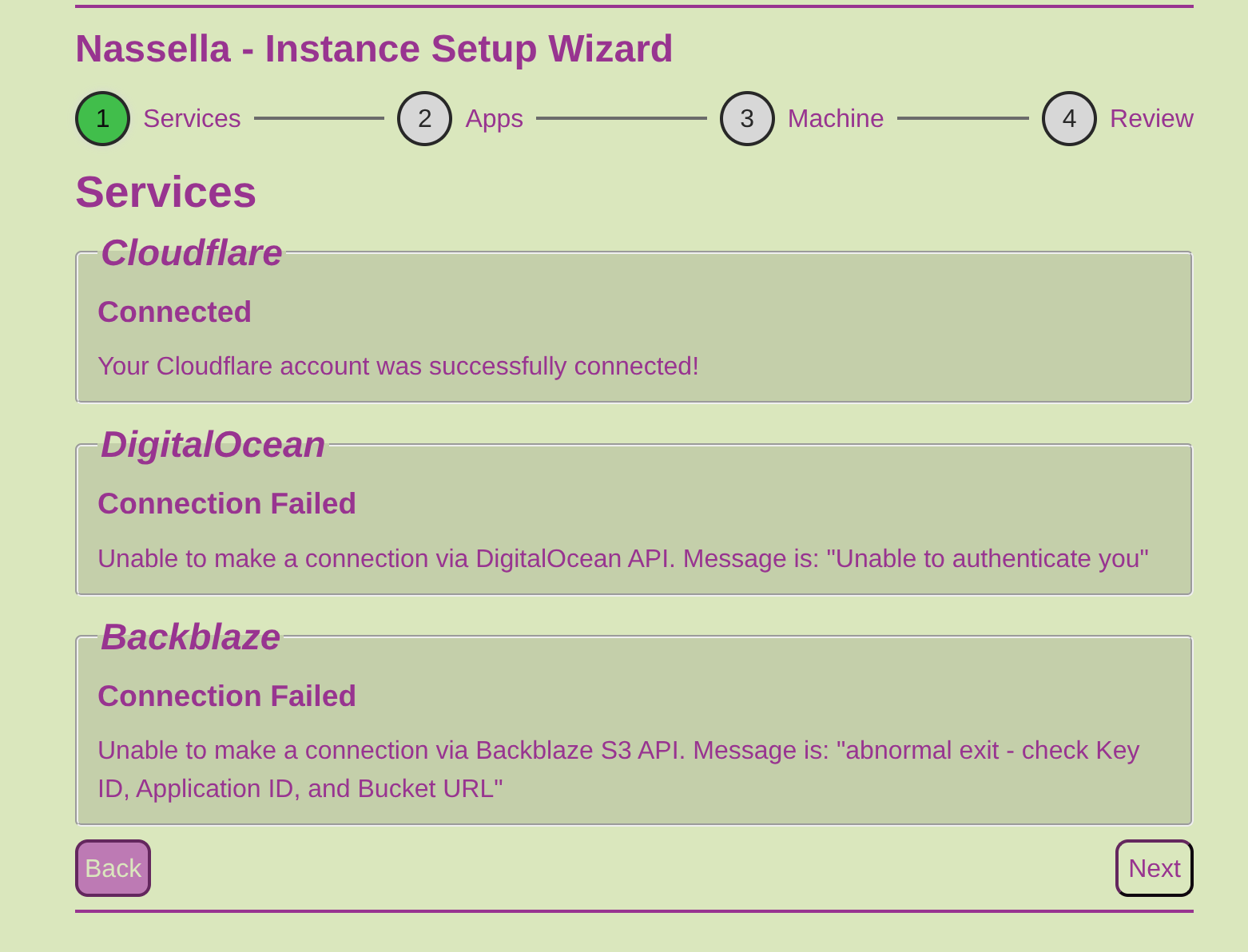 Service Settings Failure
